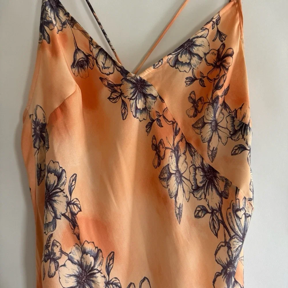 Intimately Free People Cassie Maxi Slip Dress Large Satin Peach Floral Backless - Picture 4 of 12